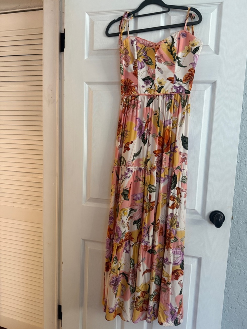 Agua Bendita Pink and Cream Floral Tiered Maxi Dress